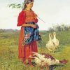 A Girl With Geese By Vladimir Makovsky Paint By Number