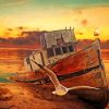 Abandoned Fishing Boat Sunset Paint By Numbers