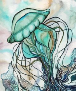 Abstract Green Jellyfish Paint By Number