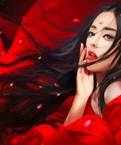 Asian Lady In Red Dress Paint By Number