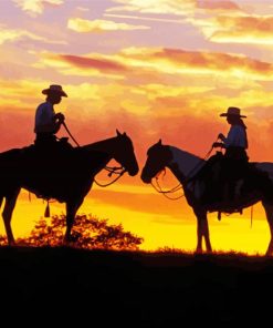 Western Couple Silhouette At Sunset Paint By Number