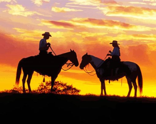 Western Couple Silhouette At Sunset Paint By Number