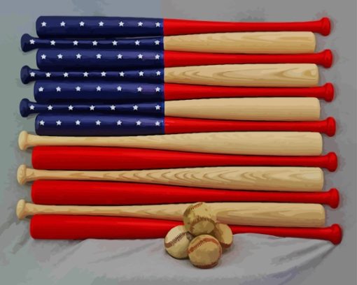 American Flag With Baseball Bats Paint By Number