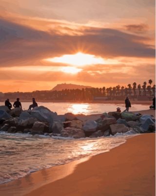 Barcelona Beach Sunset Paint By Number