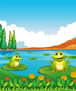 Cartoon Frogs On Lily Pad Paint By Number