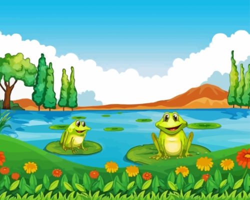 Cartoon Frogs On Lily Pad Paint By Number