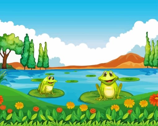 Cartoon Frogs On Lily Pad Paint By Number