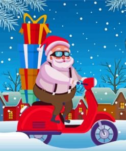 Christmas Santa With Motorcycle Paint By Number