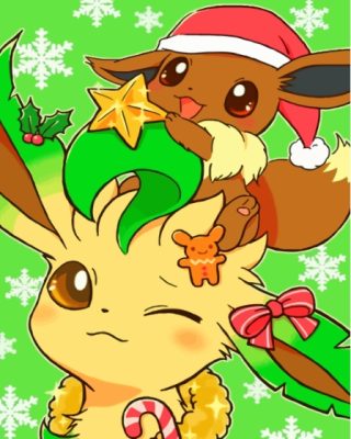 Christmas Pikachu And Eevee Paint By Number