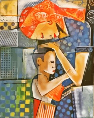 Abstract Cubism Asian Mother And Child Paint By Number