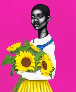 Black Woman With Sunflowers Paint By Numbers