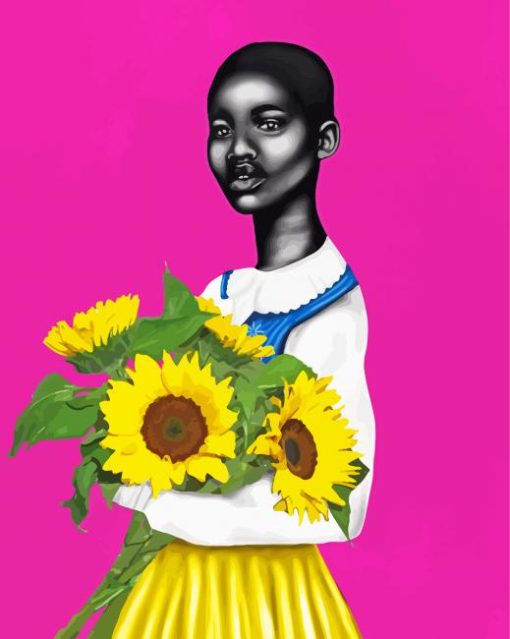 Black Woman With Sunflowers Paint By Numbers