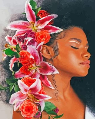 Afro Girl Flowers Paint By Number