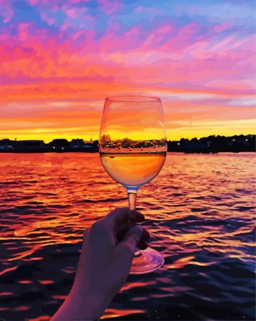 Colorful Sunset Wine Glass Paint By Number