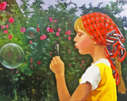 Little Girl Blowing Bubbles Paint By Number