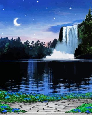 Crescent Moonlight Waterfall Paint By Numbers