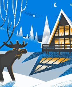 Moose In Winter Illustration Paint By Number