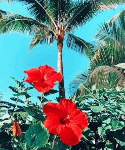 Palms And Red Flowers Paint By Numbers