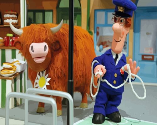 Postman Pat With Cow Paint By Numbers Postman Pat With Cow Paint By Number