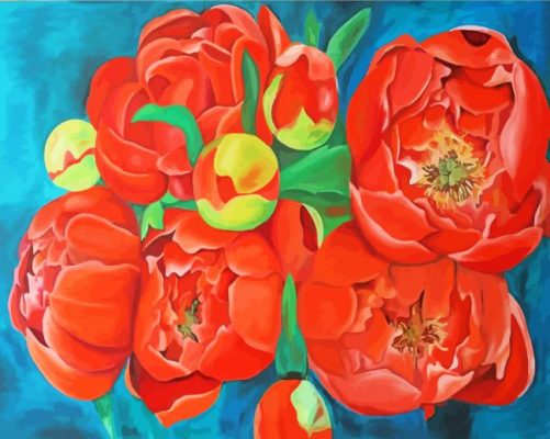 Red Peonies Flowers Paint By Number