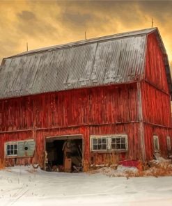 Red Barn In Winter Paint By Number