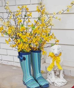 Blue Gumboots And Flowers Paint By Number