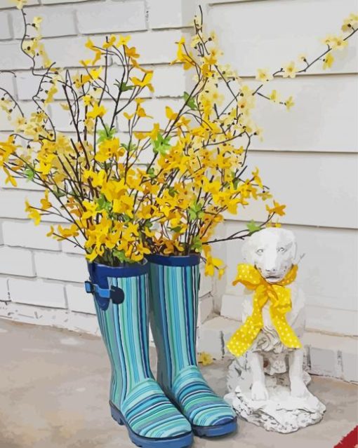 Blue Gumboots And Flowers Paint By Number