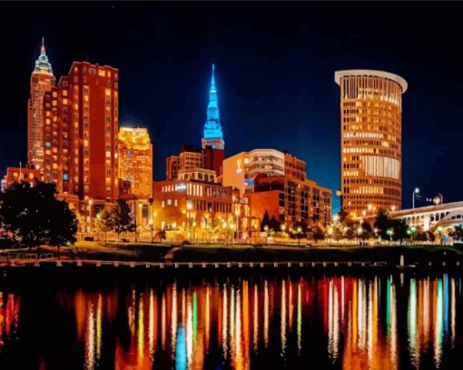 Cleveland Skyline Night Paint By Number