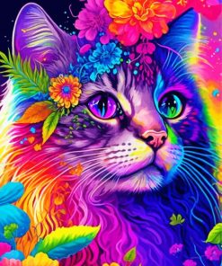 Colorful Floral Cat Paint By Numbers