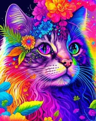 Colorful Floral Cat Paint By Numbers