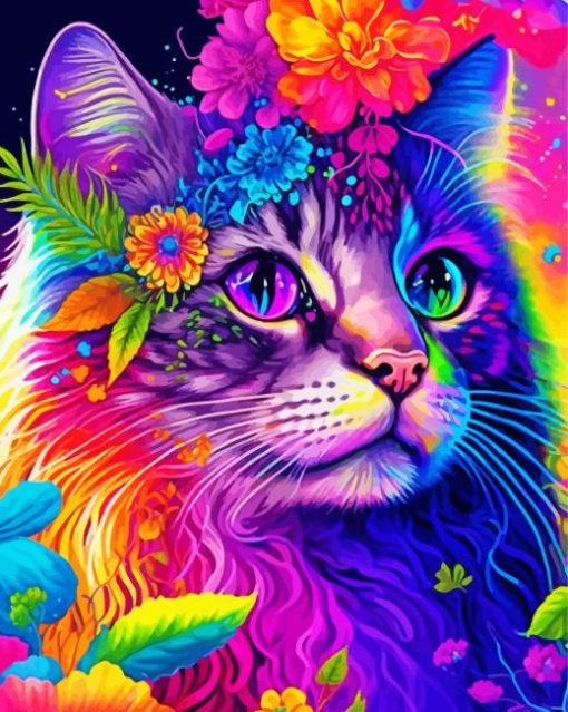 Colorful Floral Cat Paint By Numbers