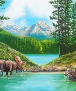 Moose In Lake Paint By Number