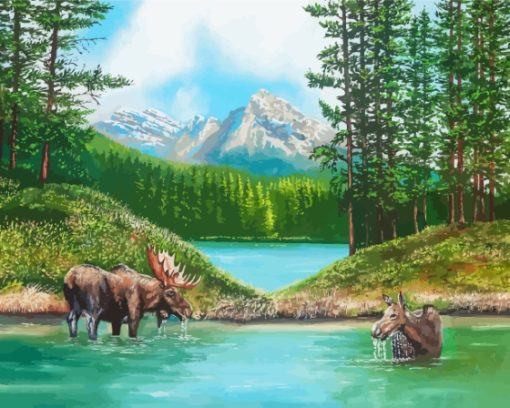 Moose In Lake Paint By Number
