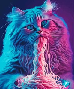 Neon Cat Eating Paint By Number