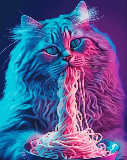 Neon Cat Eating Paint By Number