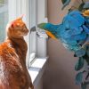 Orange Cat With Colorful Parrot Paint By Number