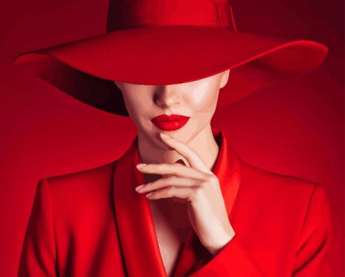 Red Classy Lady With Hat Paint By Numbers