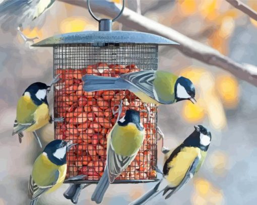 Birds At Bird Feeder Paint By Numbers