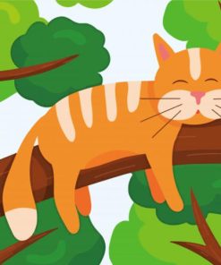 Cartoon Cat On Branch Paint By Number