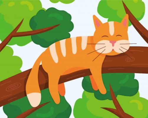 Cartoon Cat On Branch Paint By Number