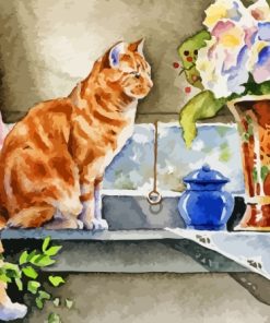 Cat And Flower Vase Paint By Number