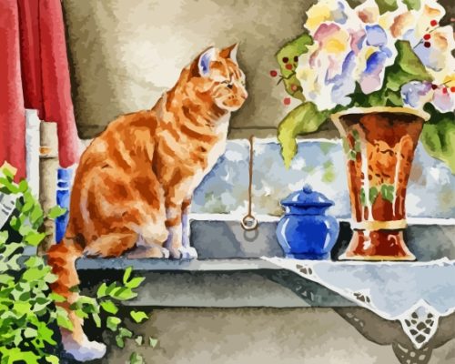 Cat And Flower Vase Paint By Number