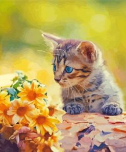 Cat And Yellow Flowers Paint By Number