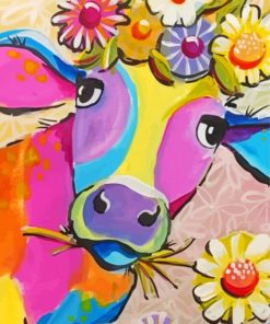 Colorful Cow Wearing Flower Paint By Numbers