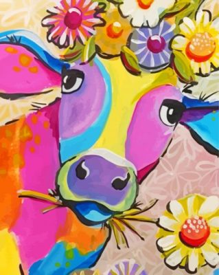 Colorful Cow Wearing Flower Paint By Numbers