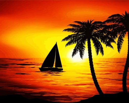 Sunset Beach Boat Paint By Numbers