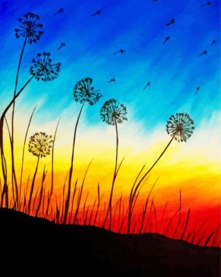 Sunset Dandelions Silhouette Paint By Numbers