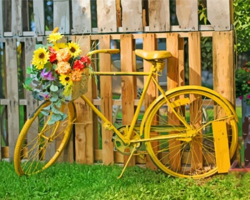 Yellow Bike And Flowers Paint By Number