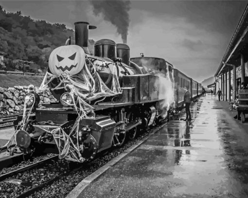 Black And White Train Paint By Numbers