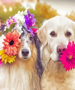 Dogs With Flowers Paint By Numbers